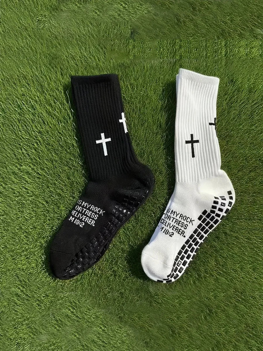 Sports Casual Socks Cross Printed Non Slip Football Socks Professional Outdoor Game Training Socks Breathable Comfortable Socks