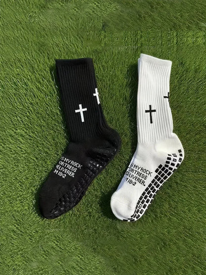 Sports Casual Socks Cross Printed Non Slip Football Socks Professional Outdoor Game Training Socks Breathable Comfortable Socks