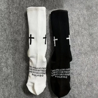 Sports Casual Socks Cross Printed Non Slip Football Socks Professional Outdoor Game Training Socks Breathable Comfortable Socks