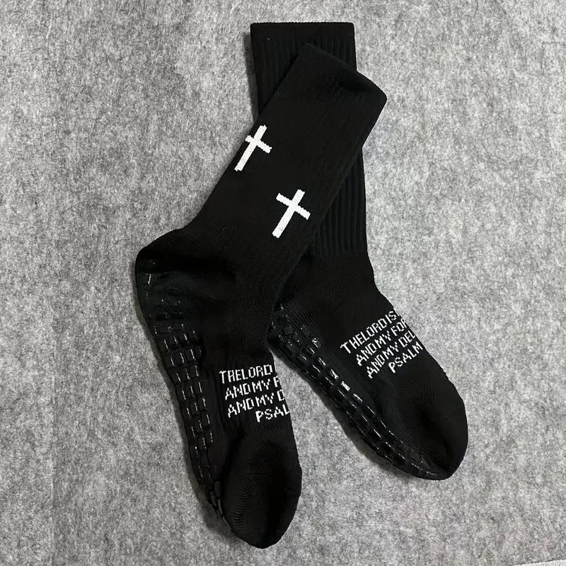 Sports Casual Socks Cross Printed Non Slip Football Socks Professional Outdoor Game Training Socks Breathable Comfortable Socks