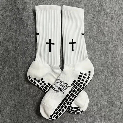 Sports Casual Socks Cross Printed Non Slip Football Socks Professional Outdoor Game Training Socks Breathable Comfortable Socks