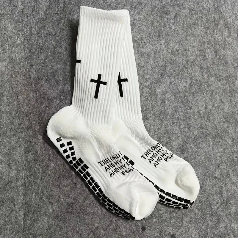 Sports Casual Socks Cross Printed Non Slip Football Socks Professional Outdoor Game Training Socks Breathable Comfortable Socks