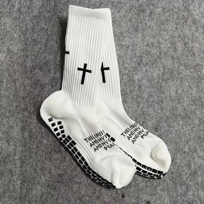 Sports Casual Socks Cross Printed Non Slip Football Socks Professional Outdoor Game Training Socks Breathable Comfortable Socks